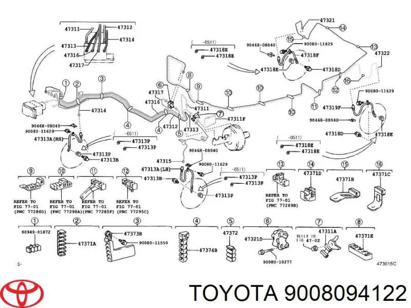 Шланг гальмівний передній, лівий Toyota 9008094122 ціна, від 12.67 USD