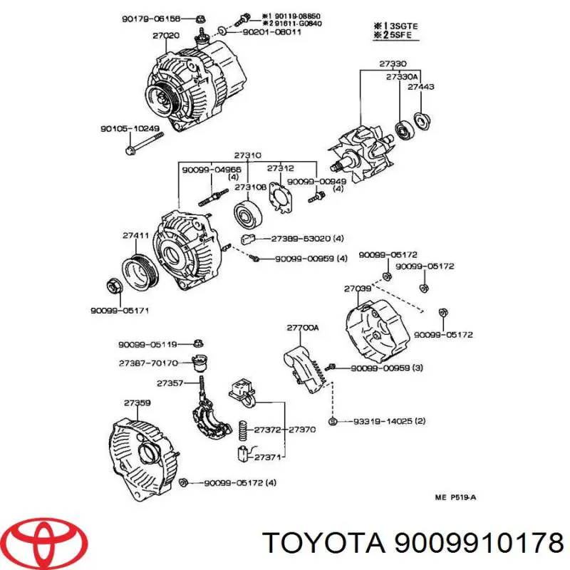 9009910178 Toyota підшипник генератора