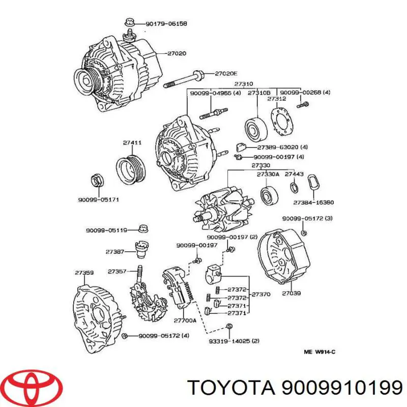 9009910199 Toyota підшипник генератора