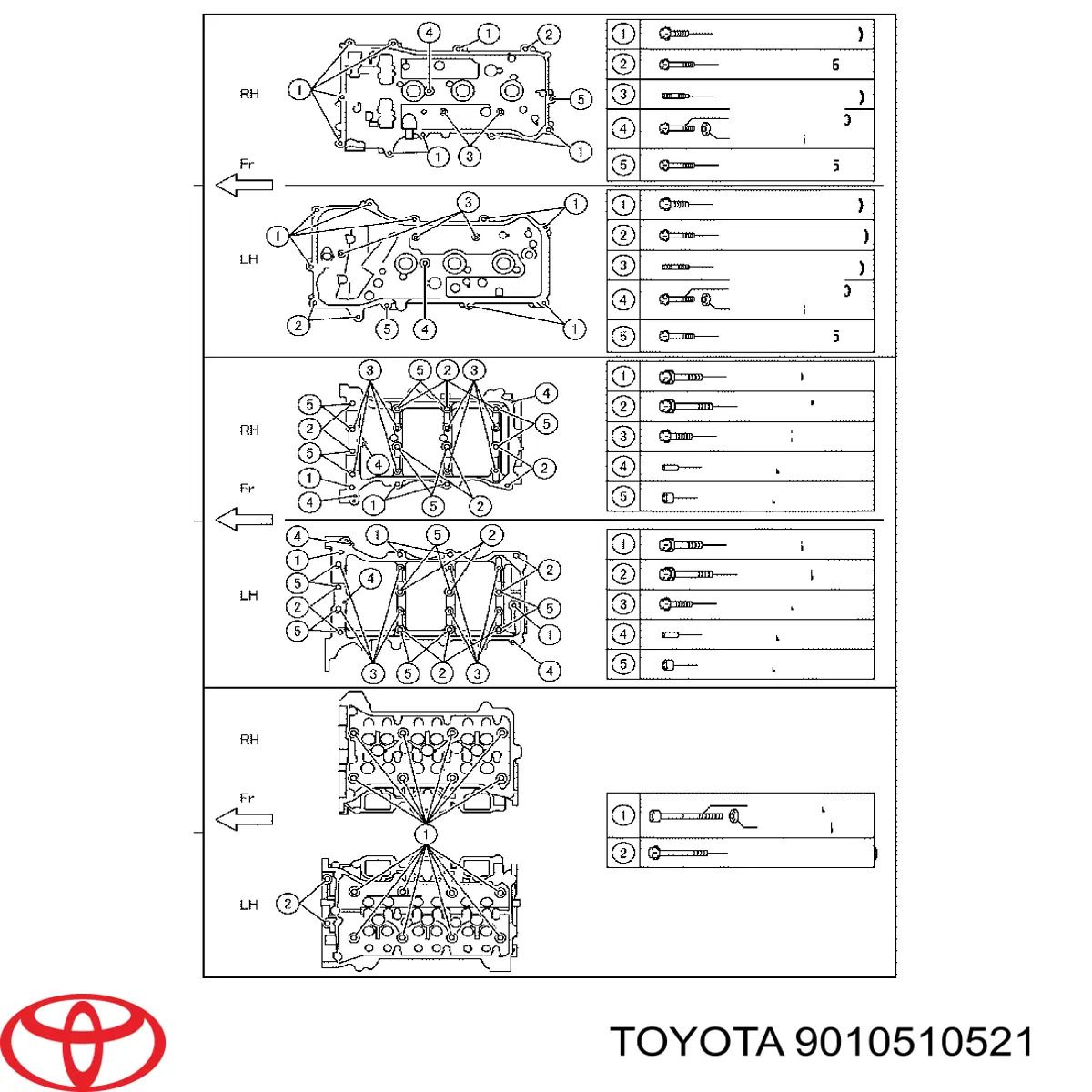 9010510521 Toyota болт головки блока циліндрів, гбц