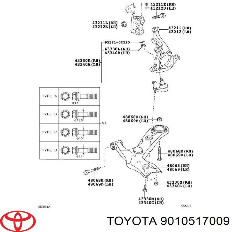 Болт кріплення амортизатора переднього Toyota Camry (V30) (Тойота Камрі)