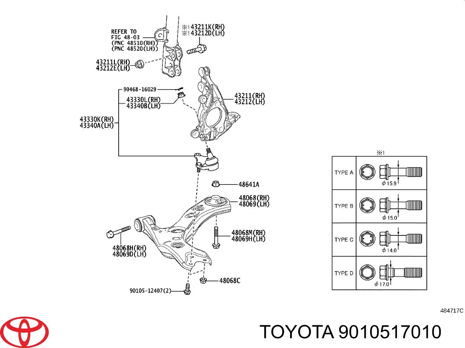 Болт кріплення амортизатора переднього TOYOTA 9010517010