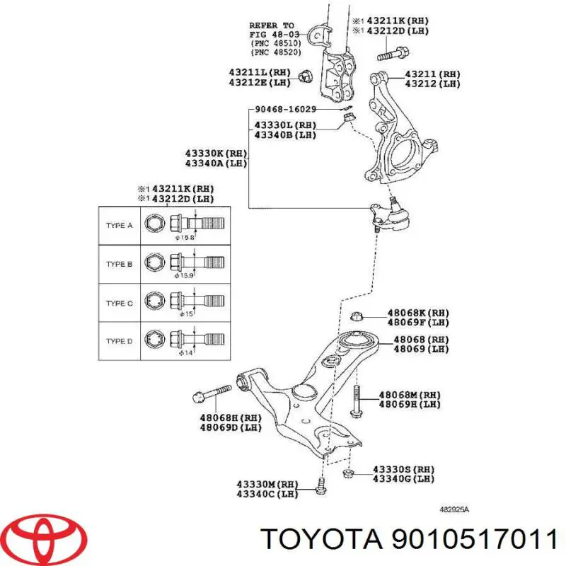 Болт кріплення амортизатора переднього Toyota 9010517011 ціна, від 1.27 USD