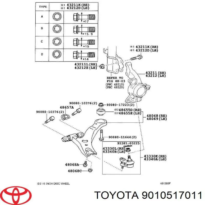 Болт кріплення амортизатора переднього Toyota C-HR (X10) (Тойота C-HR)