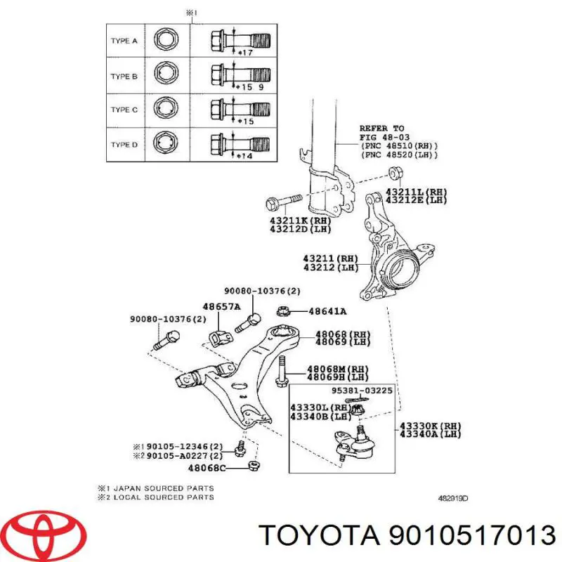 Болт кріплення амортизатора переднього Toyota 9010517013 ціна, від 4.24 USD