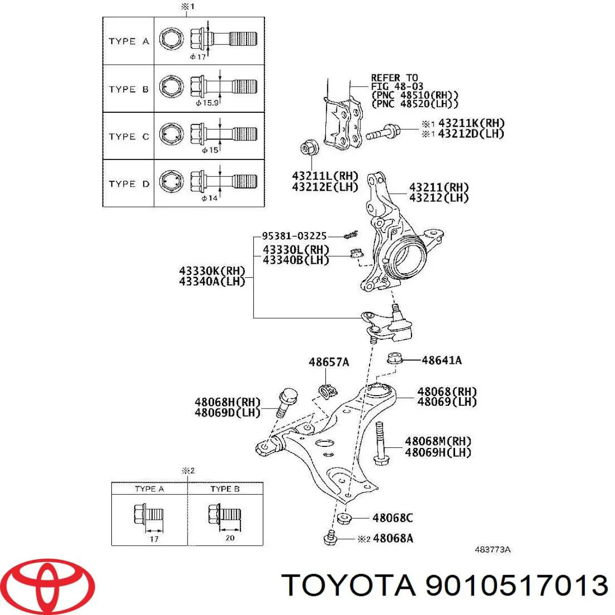 Болт кріплення амортизатора переднього на Toyota Corolla (E12J)