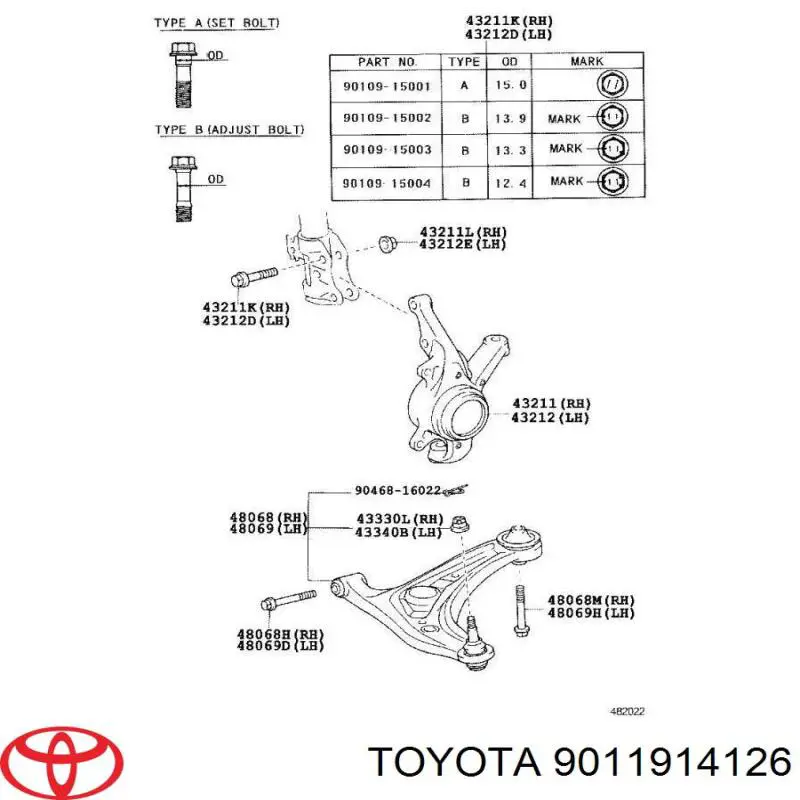 Болт переднього важеля, нижнього Toyota 9011914126 ціна, від 5.07 USD