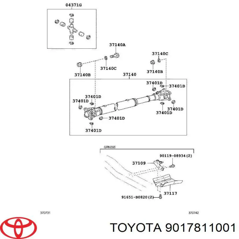 9017811001 Toyota гайка болта карданного валу