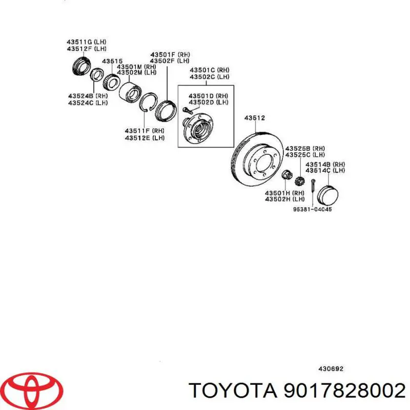 Oetoy-9017828002_гайка передней оси!\toyota land cruiser j150 4.0i 09> на Toyota Land Cruiser PRADO ASIA 