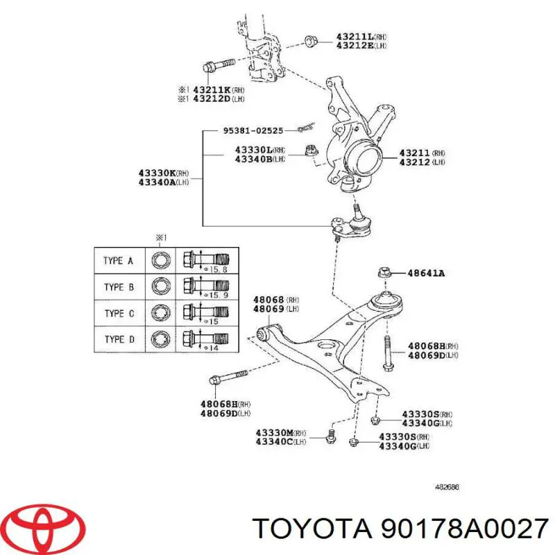 Гайка кріплення амортизатора Toyota Avensis (T25) (Тойота Авенсіс)
