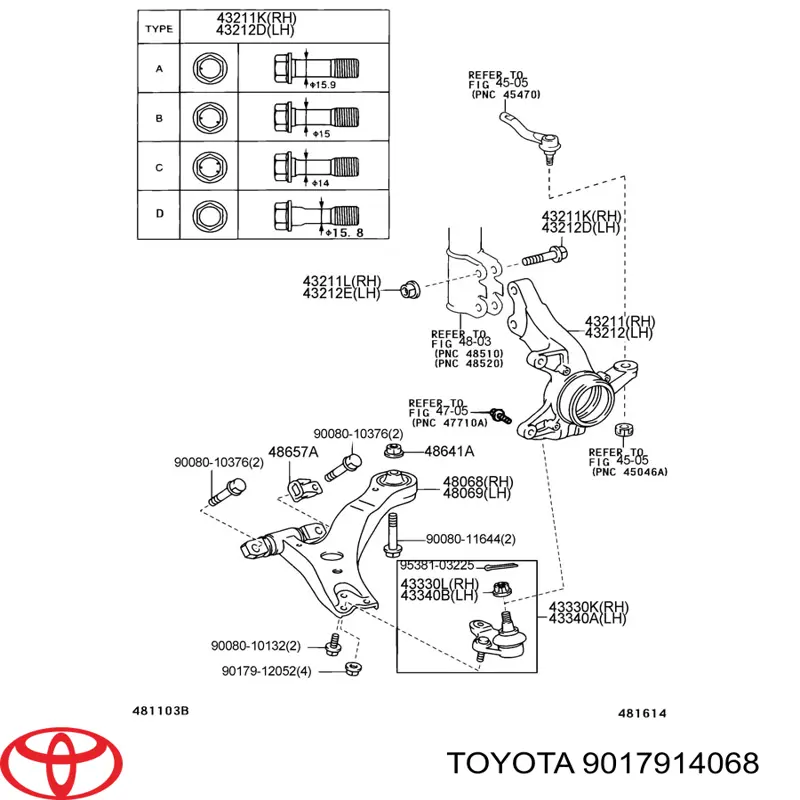 Гайка болта кріплення переднього важеля, нижнього Toyota Corolla VERSO (R10) (Тойота Королла)