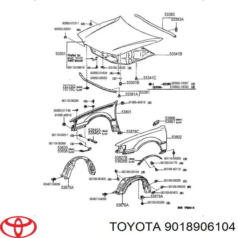 Купити 9018906104 Toyota Пістон (кліп) кріплення підкрилки переднього крила