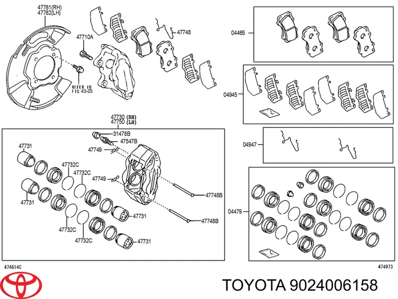 9024006158 Toyota комплект пружинок кріплення дискових колодок, передніх
