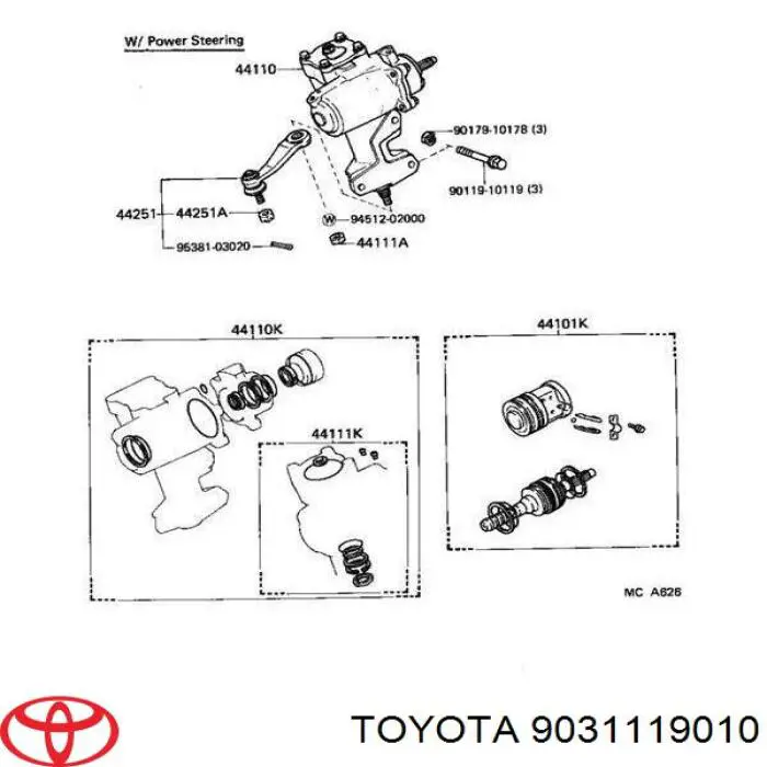 Сальник вала рульової рейки, комплект Toyota 9031119010 ціна, від 3.10 USD