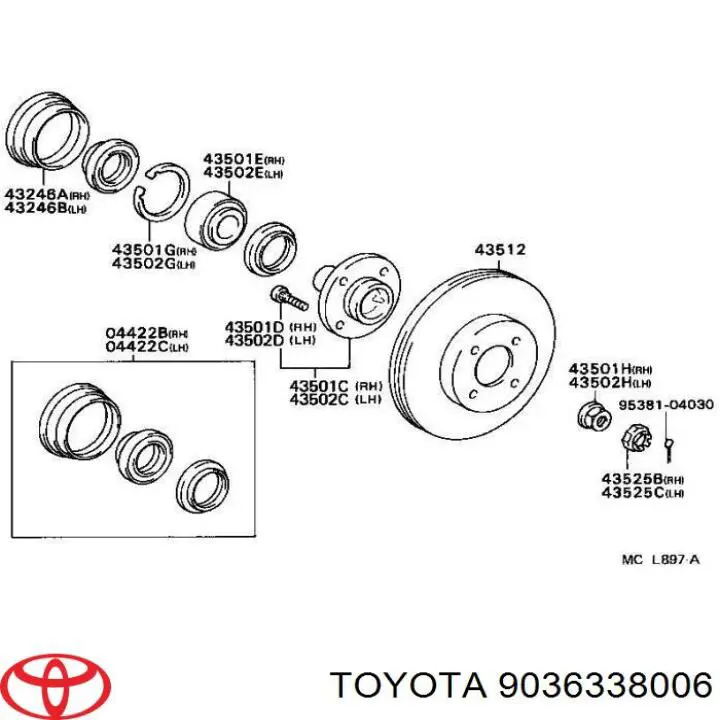 Комплект підшипник маточини передньої Toyota 9036338006 ціна, від 18.35 USD