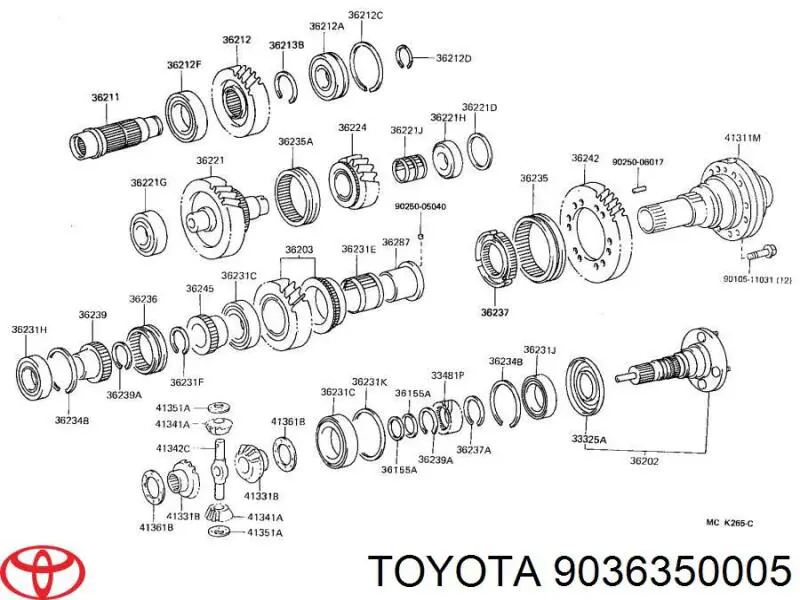 Підшипник роздавальної коробки, вихідного валу, задній Toyota 9036350005 ціна, від 76.02 USD