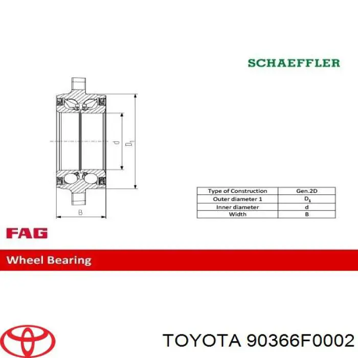 Комплект підшипник маточини передньої Toyota 90366F0002 ціна, від 2977.81 UAH