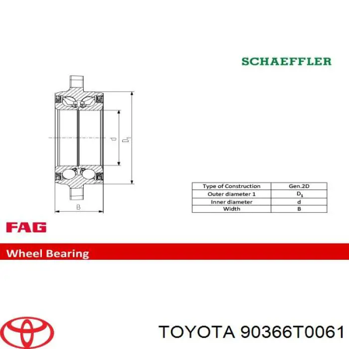 Комплект підшипник маточини передньої Toyota 90366T0061 ціна, від 75.60 USD