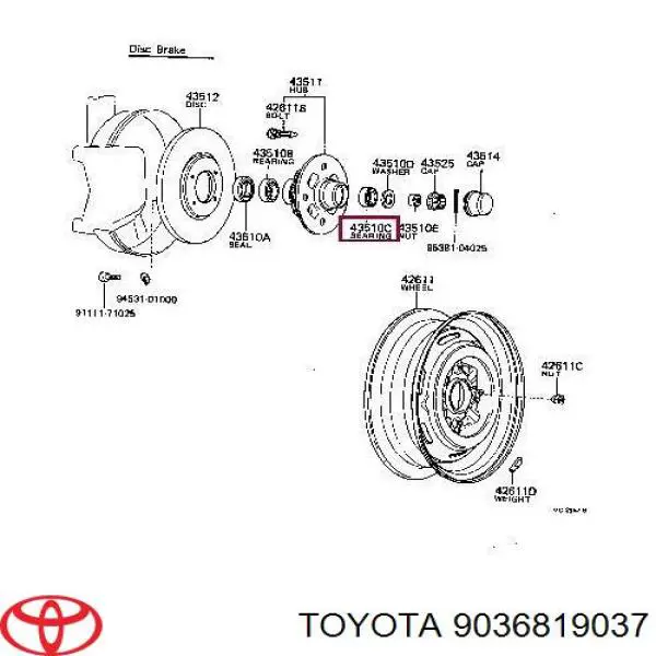 9036819037 Toyota Підшипник ступиці передній, зовнішній