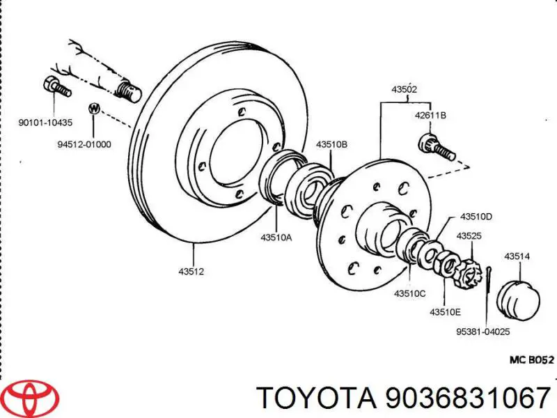 Підшипник маточини передньої, внутрішній 9036831067 Toyota