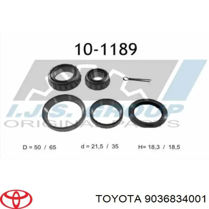 Підшипник ступиці передній, внутрішній Toyota 9036834001 ціна, від 9.34 USD