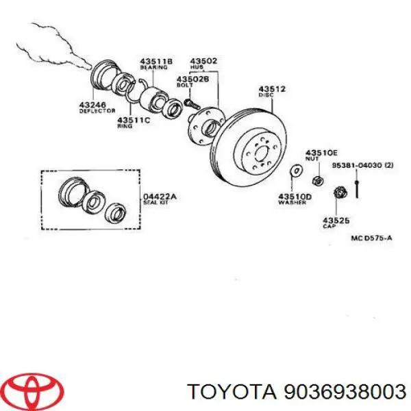 Комплект підшипник маточини передньої Toyota 9036938003 ціна, від 829.12 UAH