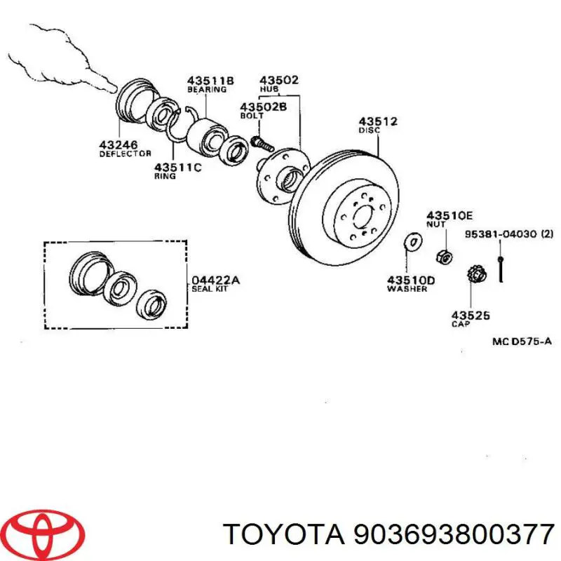 Підшипник маточини передньої 903693800377 Toyota