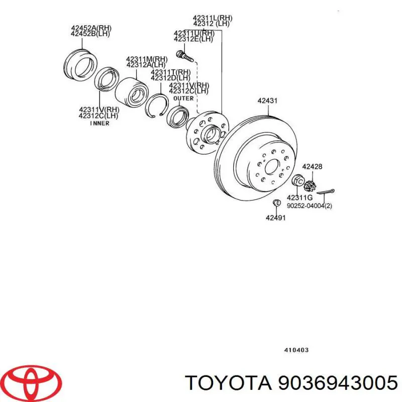 Підшипник маточини задньої Toyota 9036943005 ціна, від 34.00 USD