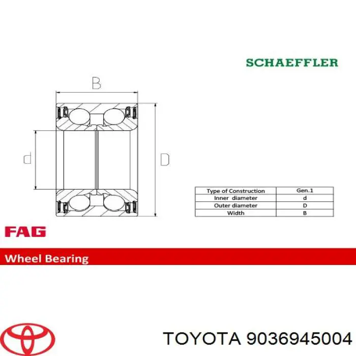 Комплект підшипник маточини передньої Toyota 9036945004 ціна, від 28.25 USD