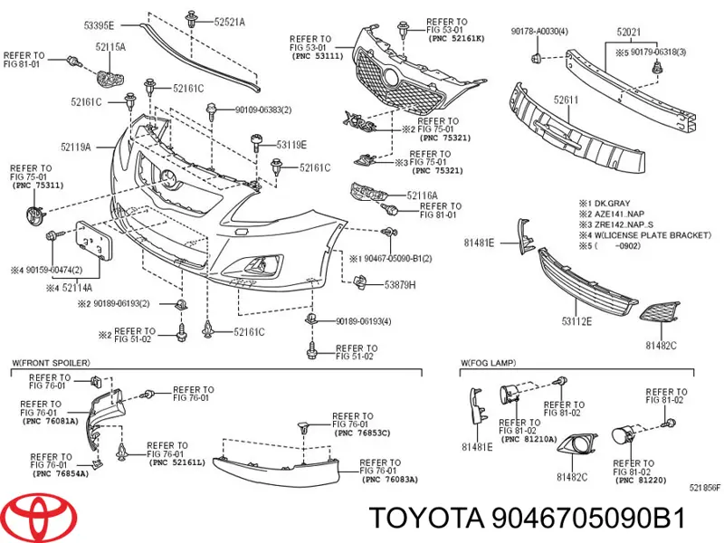 Пістон (кліп) кріплення бампера, переднього 9046705090B1 Toyota