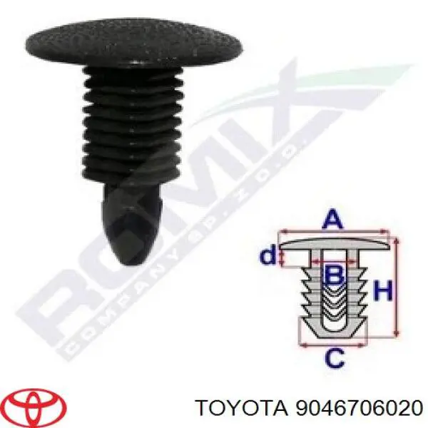 Пістон (кліп) кріплення підкрилки переднього крила Toyota 9046706020C0 ціна, від 0.43 USD
