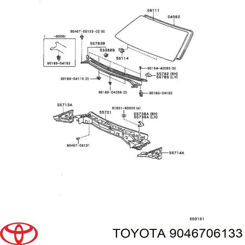 9046706133B8 Toyota Пістон (кліп) кріплення підкрилки переднього крила