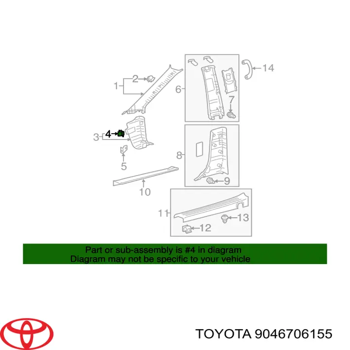 Купити 9046706155 Toyota Пістон (кліп) кріплення підкрилки переднього крила