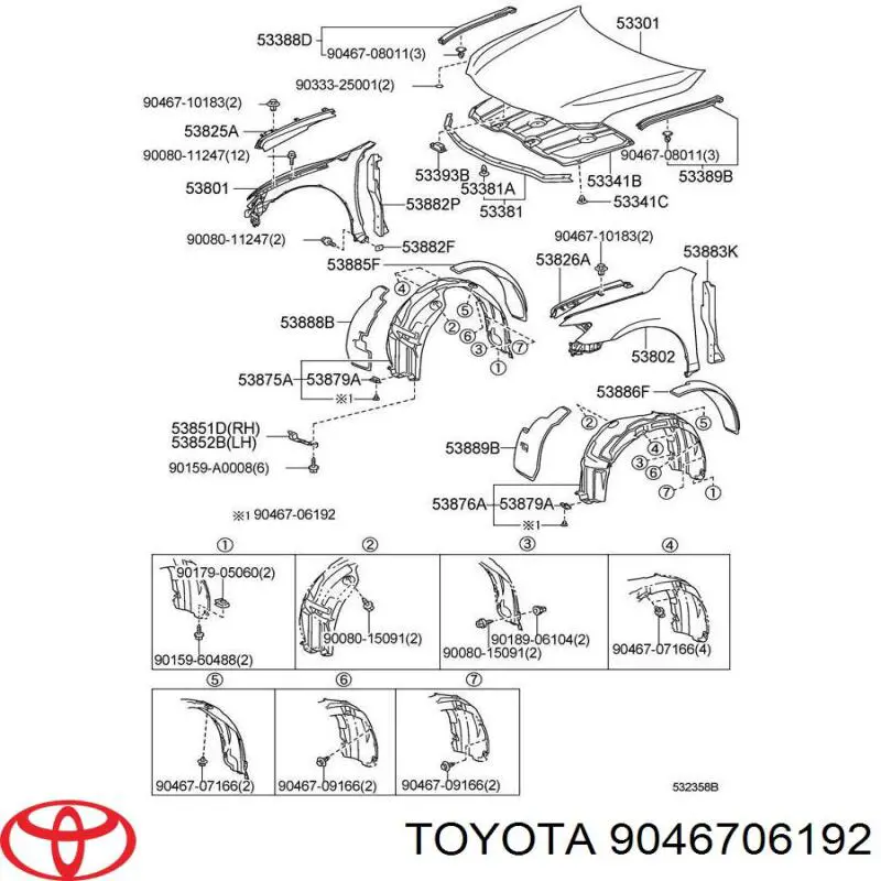 Пістон (кліп) кріплення підкрилки переднього крила 9046706192 Toyota