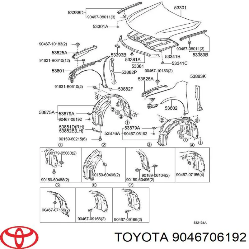 Пістон (кліп) кріплення підкрилки переднього крила Toyota 9046706192 ціна, від 0.92 USD