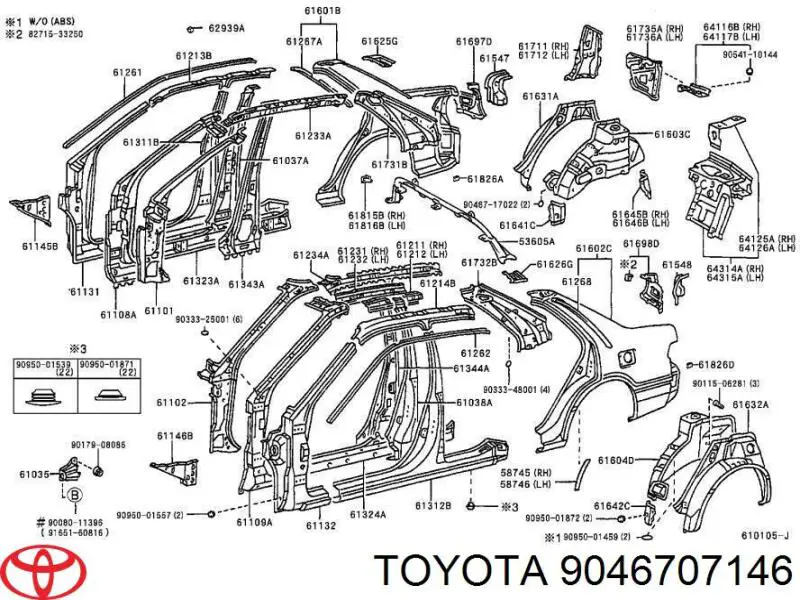 9046707146 Toyota Пістон (кліп) кріплення підкрилки переднього крила