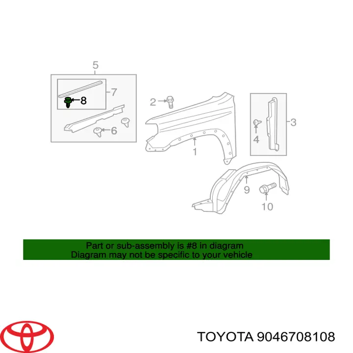 Пістон (кліп) кріплення підкрилки переднього крила 9046708108 Toyota