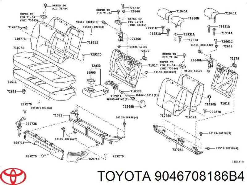Купити 90467W0007 Toyota Пістон (кліп) кріплення підкрилки переднього крила