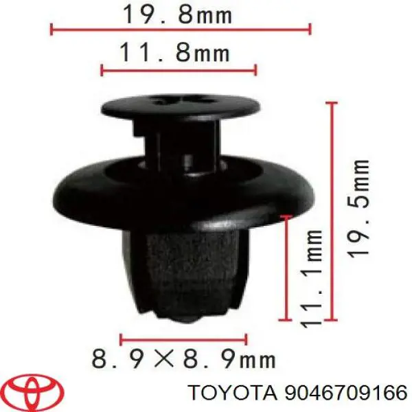 9046709166 Toyota Пістон (кліп) кріплення підкрилки переднього крила