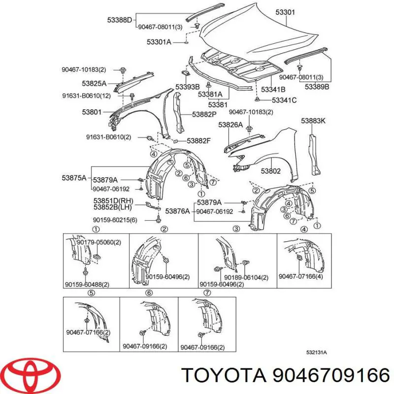 Пістон (кліп) кріплення підкрилки переднього крила Toyota 9046709166 ціна, від 0.53 USD