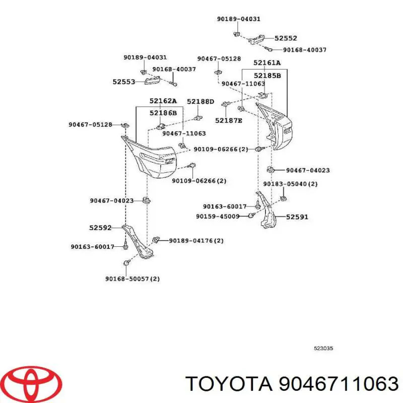 Пістон (кліп) кріплення підкрилки переднього крила 9046711063 Toyota