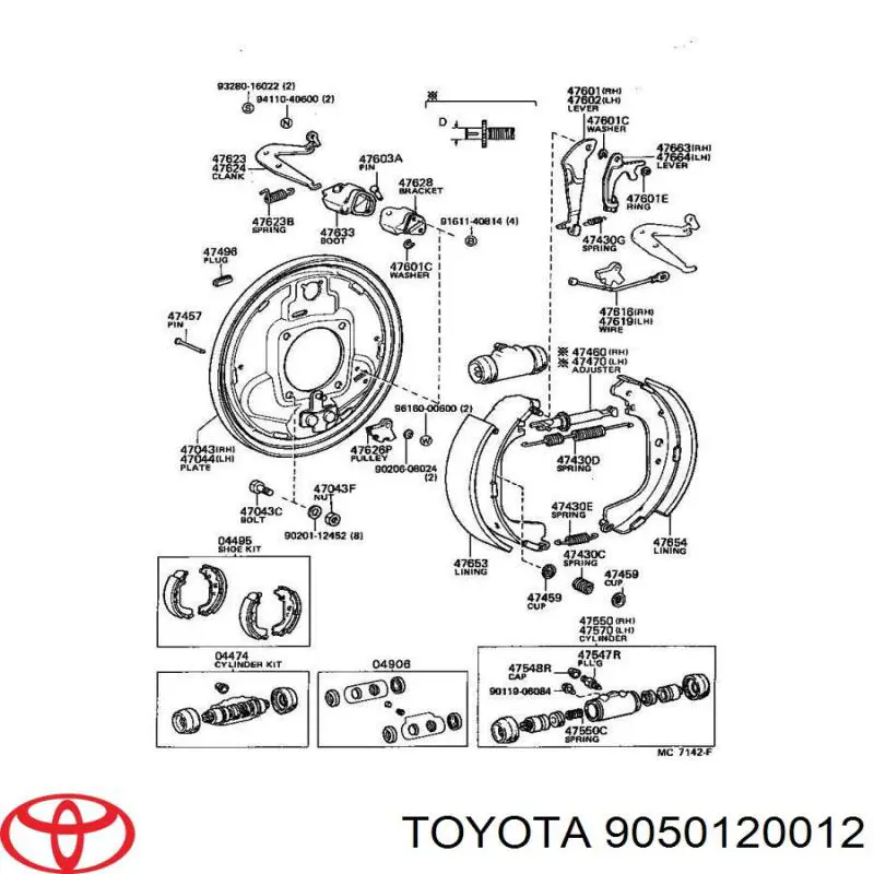 Пружина задніх барабанних гальмівних колодок Toyota 9050120012 ціна, від 1.94 USD