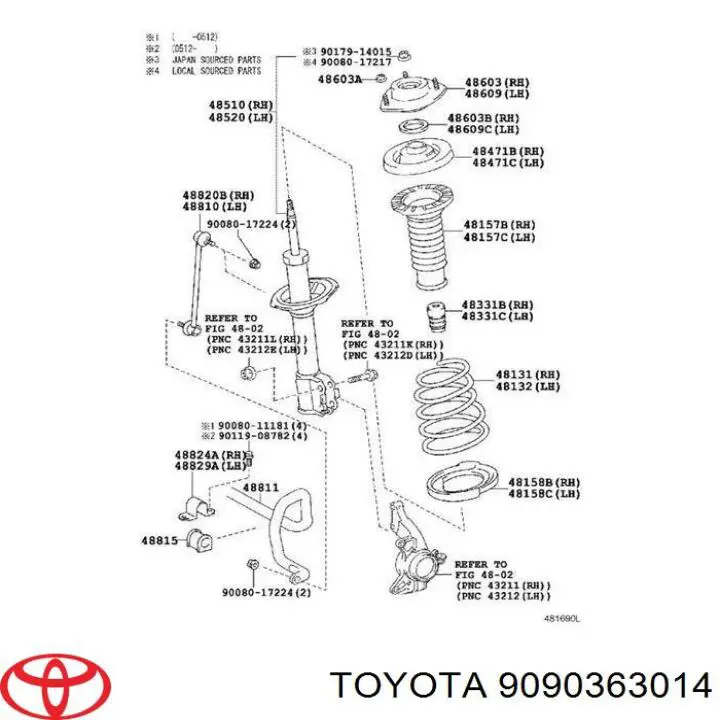 Підшипник опорний амортизатора, переднього Toyota 9090363014 ціна, від 14.33 USD