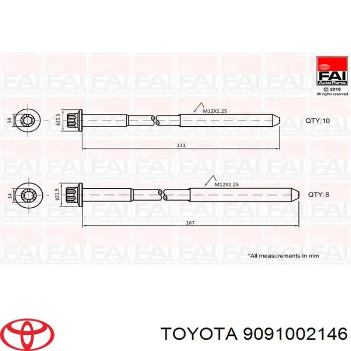 Болт головки блока циліндрів, ГБЦ Toyota 9091002146 ціна, від 7.04 USD