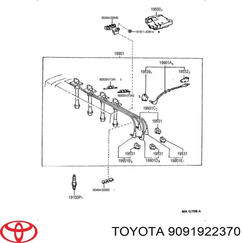 Дріт високовольтний, комплект 9091922370 Toyota