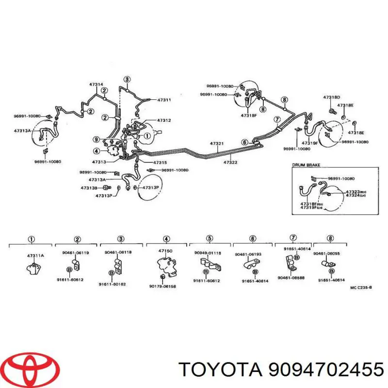 Шланг гальмівний передній, лівий Toyota Celica (T16) (Тойота Селіка)