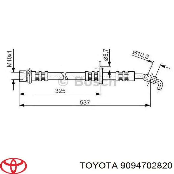 Шланг гальмівний передній, лівий 9094702820 Toyota