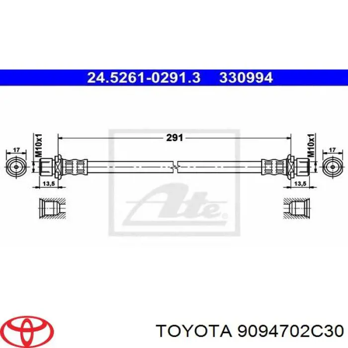 9094702C30 Toyota шланг гальмівний задній