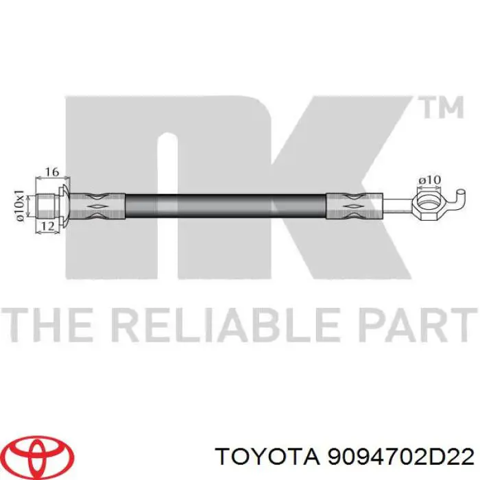 Купити 9094702D22 Toyota Шланг гальмівний задній, правий