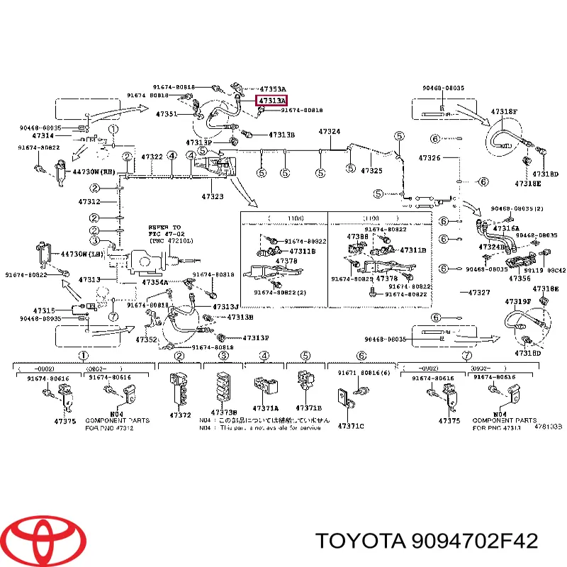 Купити 9094702F42 Toyota Шланг гальмівний передній, правий